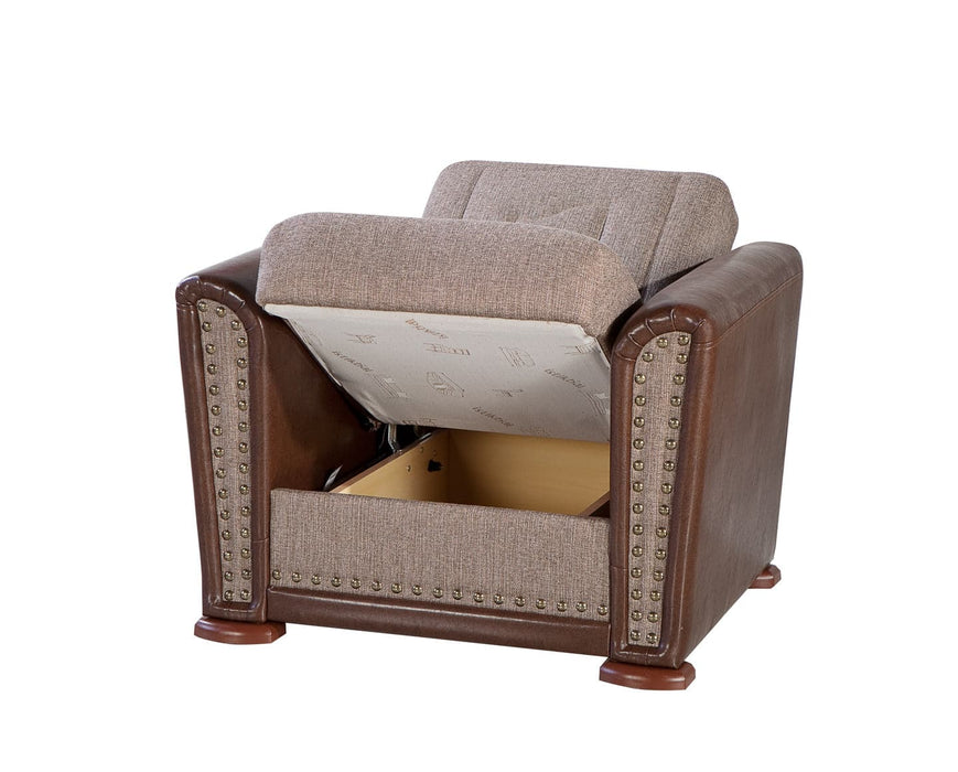 The Alfa Collection Armchair is draped in plush performance fabric, offering both sophistication and comfort.