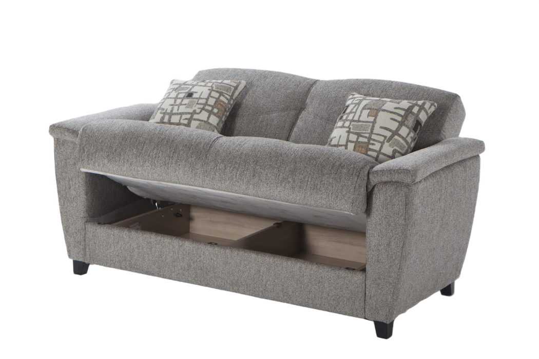 Aspen Loveseat features a convenient built-in storage unit for easy organization.
