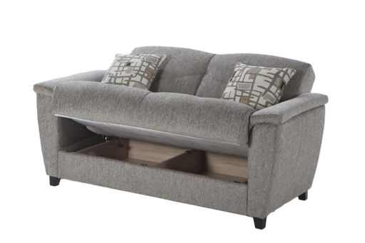 Aspen Loveseat features a convenient built-in storage unit for easy organization.