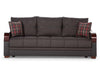 The Bennett Collection Sofa featuring diamond piping and a mix of leatherette and fabric upholstery.
