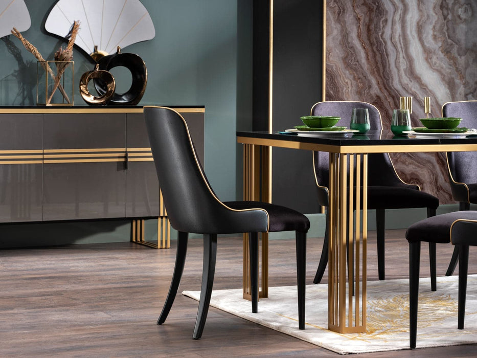 The Carlino Chair featuring elegant gold trim accents that enhance its aesthetic appeal.