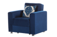 The Elegant Armchair in royal blue offers sophistication with its velvet upholstery and tailored tufting.