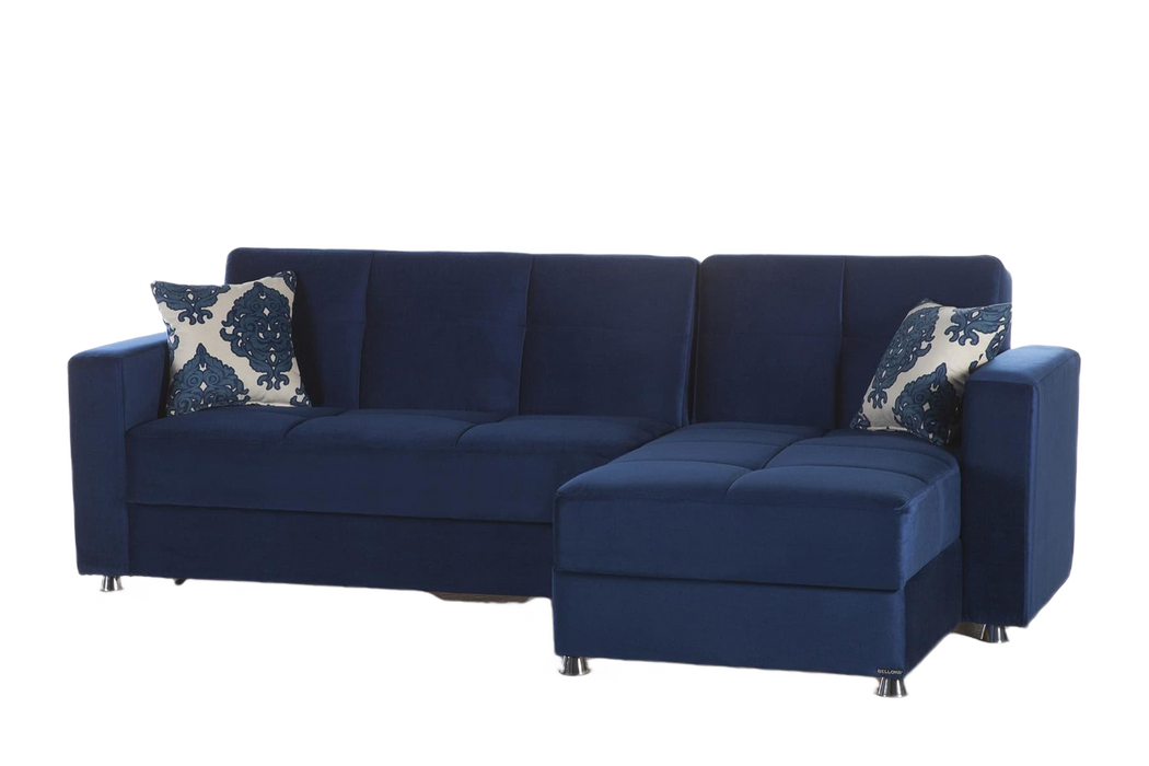 Side view of the Elegant Sectional highlighting its sleek design and plush velvet fabric.