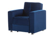 The Elegant sectionalâ€™s royal blue velvet upholstery exudes luxury and sophistication, creating an inviting atmosphere.