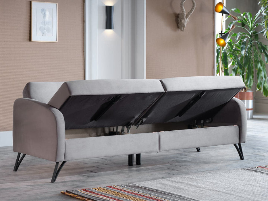 Juniper Sofa with a spacious storage unit beneath the seats for blankets and more.