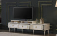 Mistral TV Stand with opulent design, featuring bold colors and chic gold accents, perfect for adding luxury to any living room.