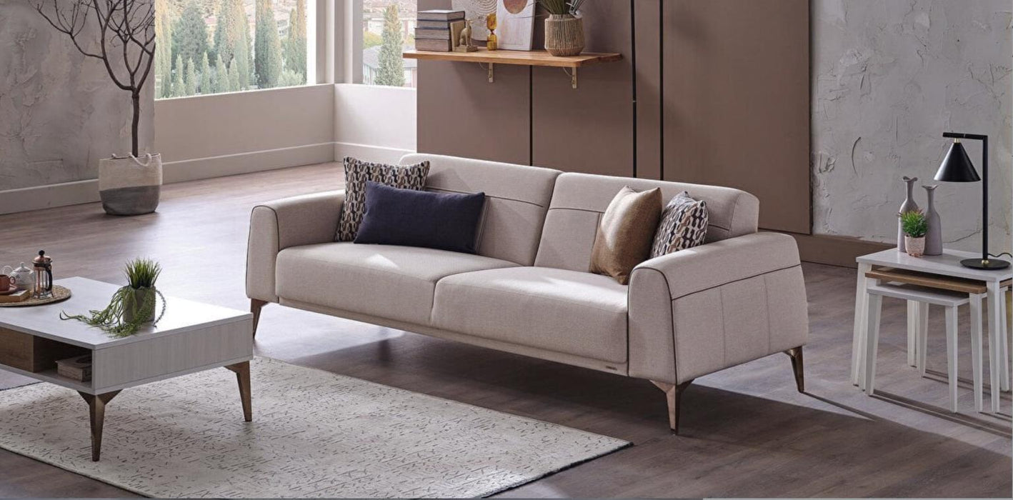 Pandora Living Room Set combining modern elegance with comfort. Includes a sofa, loveseat, and armchair, all crafted with high-quality Chanelle fabric and solid wood frame.