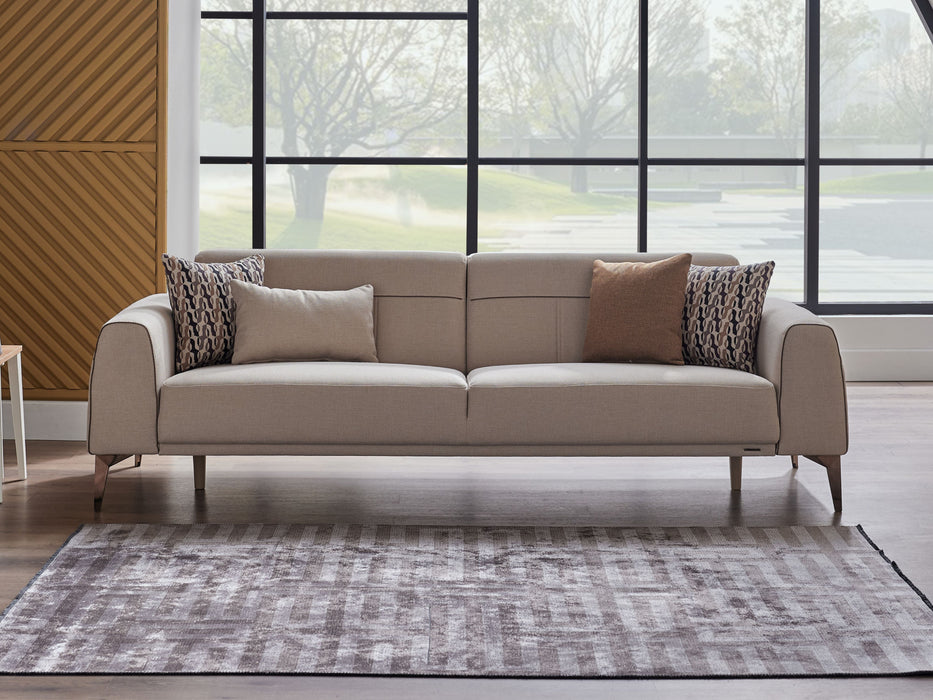Modern Pandora Sofa with round arms, crafted from high-quality Chanelle fabric. Provides comfort and durability for a stylish living space.